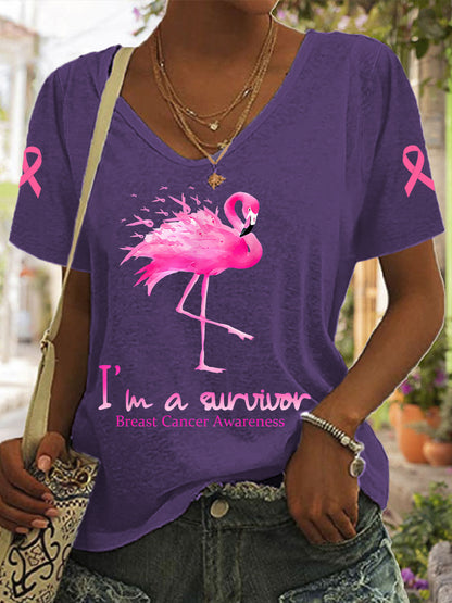 Women's Breast Cancer Awareness I'm a Survivor Flamingo T-Shirt