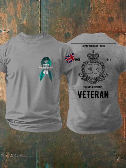 Men's PTSD Awareness Veteran Police Printed T-shirt