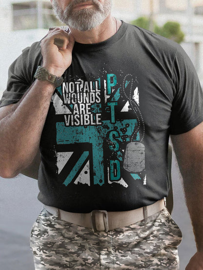 Men's PTSD Awareness Veteran Printed T-shirt