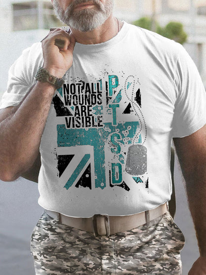 Men's PTSD Awareness Veteran Printed T-shirt