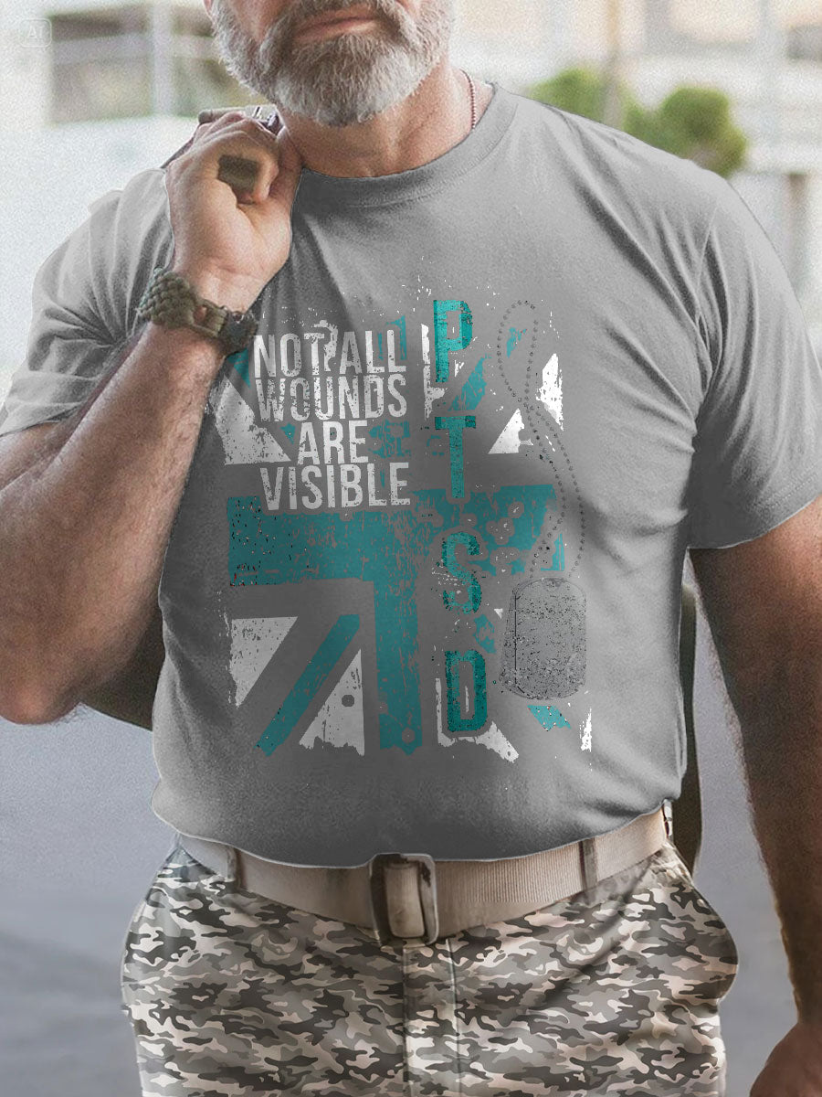 Men's PTSD Awareness Veteran Printed T-shirt