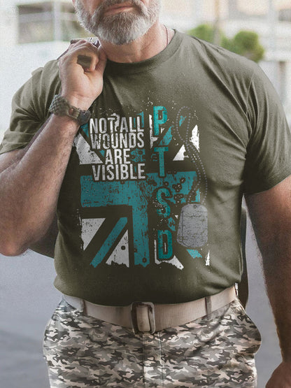 Men's PTSD Awareness Veteran Printed T-shirt