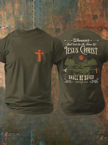 Men's Whosoever Shall Call In The Name Of Jesus Christ Printed Casual T-Shirt