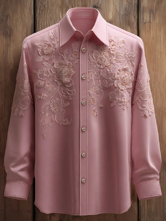 Women's Pink Art Print Long Sleeve Shirt