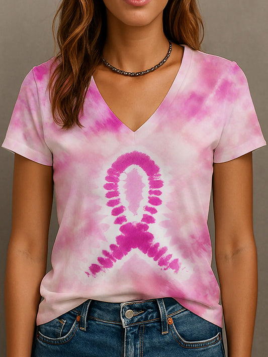 Women's Breast Cancer Awareness Pink Ribbon V-Neck T-Shirt