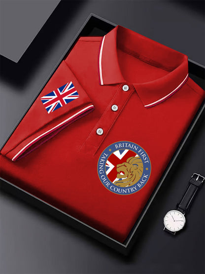 Men's UK Flag Immigration Britain First Printed Polo Shirt