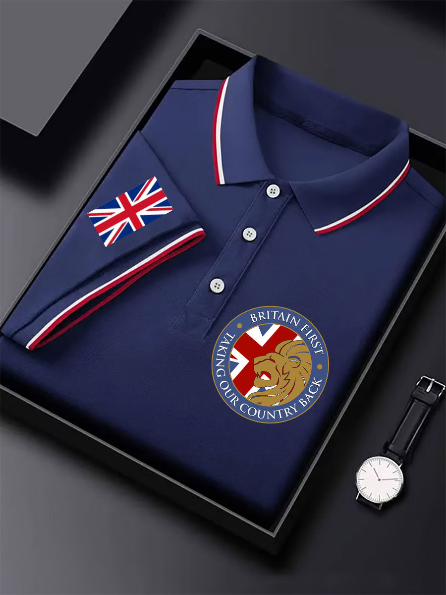 Men's UK Flag Immigration Britain First Printed Polo Shirt