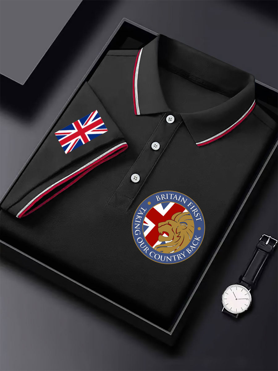 Men's UK Flag Immigration Britain First Printed Polo Shirt