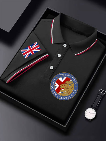 Men's UK Flag Immigration Britain First Printed Polo Shirt