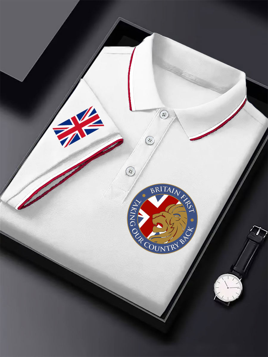 Men's UK Flag Immigration Britain First Printed Polo Shirt