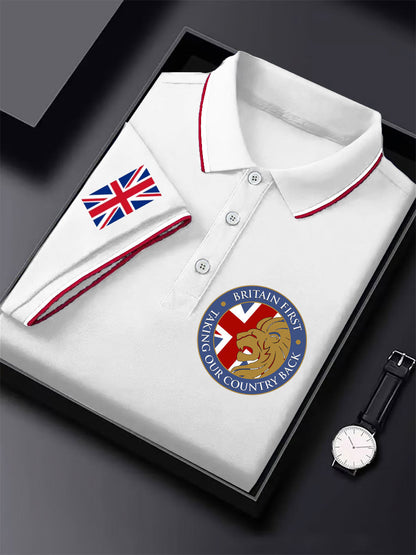 Men's UK Flag Immigration Britain First Printed Polo Shirt