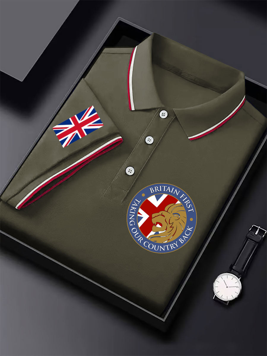 Men's UK Flag Immigration Britain First Printed Polo Shirt