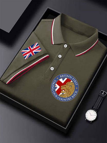 Men's UK Flag Immigration Britain First Printed Polo Shirt