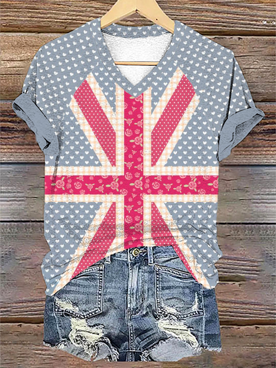 Women's Flag Art Print V-neck T-shirt