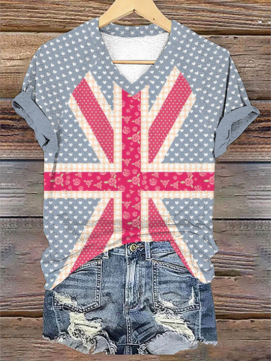 Women's Flag Art Print V-neck T-shirt