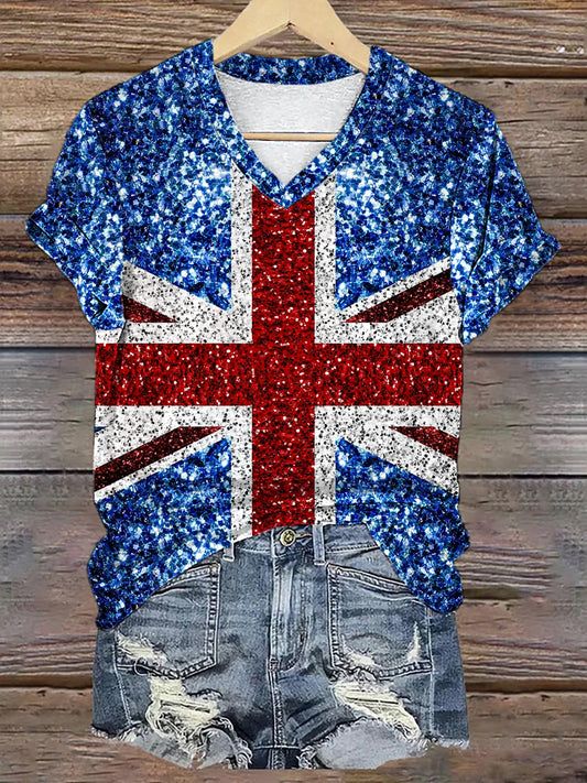 Women's Flag Art Print V-neck T-shirt
