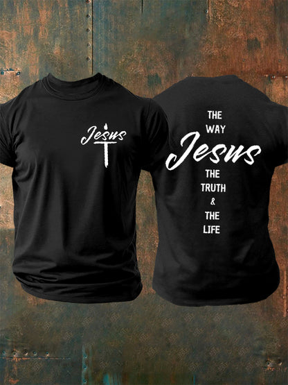 Men's Jesus Faith Cross Print Casual Short Sleeve T-shirt
