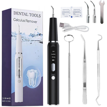 Rimuovi placca, set per la pulizia dentale, rimuovi tartaro con illuminazione a LED e 5 impostazioni, pulitore per protesi dentarie ricaricabile con accessori di ricambio e strumenti di pulizia extra, irrigatore orale per uso domestico, pulizia dentale